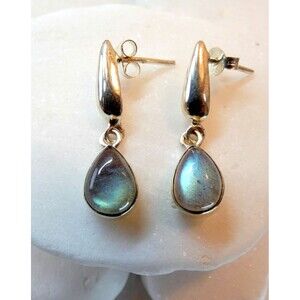 VTG Labradorite Sterling Silver Earrings Modernist  Dangle Petite